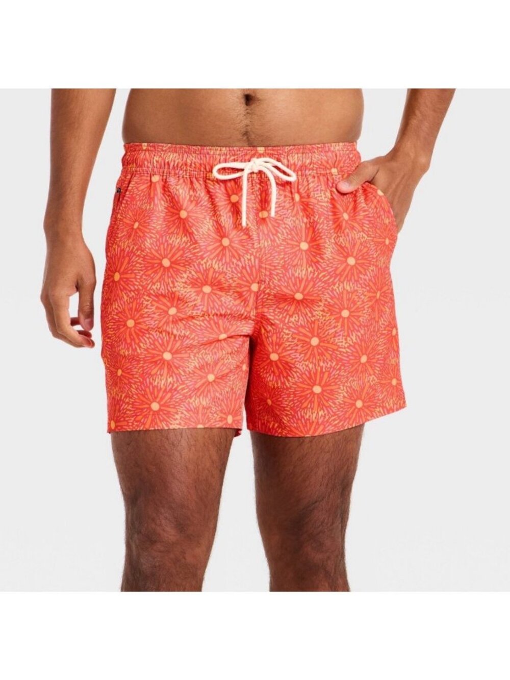 Men's 5'' Swim Trunks with Boxer Brief Liner - Goodfellow & CoCoral Orange XL